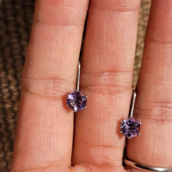 Vintage 925 sterling silver amethyst leverback drop earrings - Picture 6 of 16